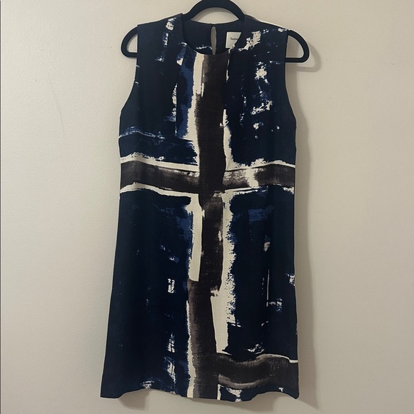 Samantha Sung Navy Abstract Hand Painted Sleeveless 100% Silk Mini Dress Size 6 - Picture 2 of 9